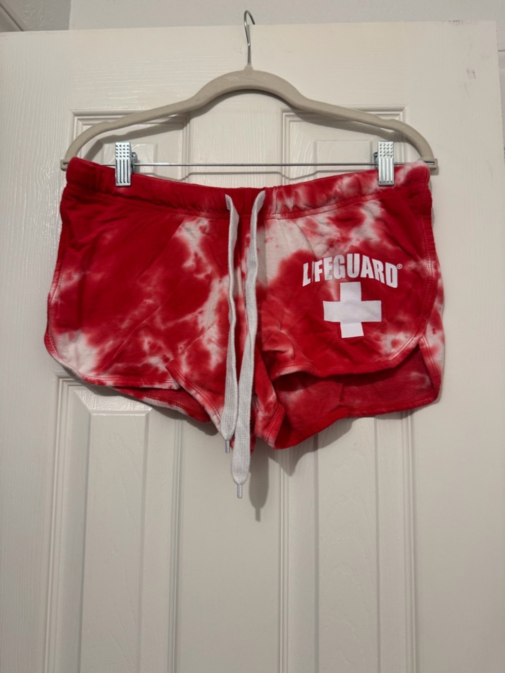 Red Tie-Dye Lifeguard Athletic Shorts with Drawstring